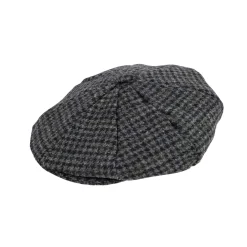 Men's Abraham Moon Tweed Dogtooth Check Newsboy Cap -Fashion Accessories Shop 1 3044 Graphite