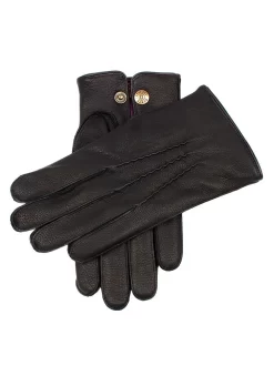 Men's Heritage Three-Point Cashmere-Lined Deerskin Leather Gloves -Fashion Accessories Shop 15 1011BlackPurple