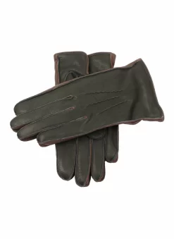 Men's Heritage Three-Point Lambswool-Lined Deerskin Leather Gloves With Contrast Side Walls