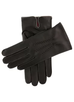 Men's Heritage Three-Point Cashmere-Lined Leather Gloves With Colour Contrast Details -Fashion Accessories Shop 15 1514 Black Grey Grey Red