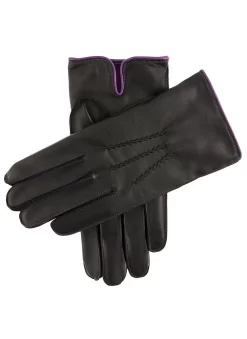 Men's Heritage Three-Point Cashmere-Lined Leather Gloves With Colour Contrast Details