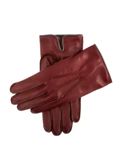 Men's Heritage Three-Point Cashmere-Lined Leather Gloves With Colour Contrast Details -Fashion Accessories Shop 15 1514claretweb