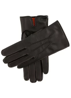 Men's Heritage Three-Point Cashmere-Lined Leather Gloves With Colour Contrast Stitching -Fashion Accessories Shop 15 1518 Black Tangerine Tangerine