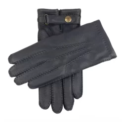 Men's Heritage Handsewn Three-Point Cashmere-Lined Deerskin Leather Gloves -Fashion Accessories Shop 15 1550 Black Blue