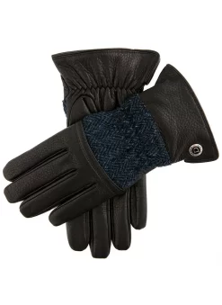 Men's Heritage Cashmere-Lined Harris Tweed And Deerskin Leather Gloves -Fashion Accessories Shop 15 1598 Black Navy Black 9b8b1837 34f2 482e 86f1 dd714bf27846