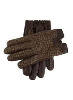 Men's Heritage Cashmere-Lined Abraham Moon Herringbone Tweed And Leather Gloves -Fashion Accessories Shop 15 1636BrownChocolate