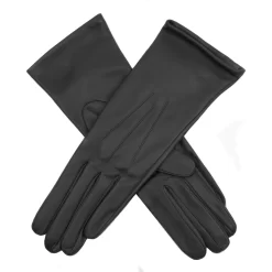 Women's Heritage Three-Point Silk-Lined Leather Gloves -Fashion Accessories Shop 17 1048 Charcoal