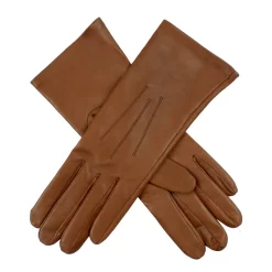 Women's Heritage Three-Point Silk-Lined Leather Gloves -Fashion Accessories Shop 17 1048 Tan