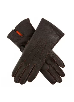 Women's Heritage Handsewn Three-Point Cashmere-Lined Peccary Leather Gloves -Fashion Accessories Shop 17 1069 Bark Saffron