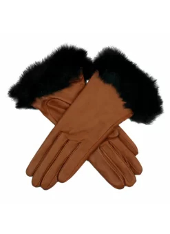 Women's Heritage Silk-Lined Leather Gloves With Fur Cuffs -Fashion Accessories Shop 17 2030Cognac