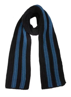 Men's Two-Tone Stripe Knitted Scarf -Fashion Accessories Shop 2 2363 20black blue