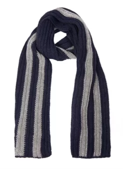 Men's Two-Tone Stripe Knitted Scarf -Fashion Accessories Shop 2 2363 20navy slate22