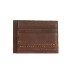 Men's Contrast Stitch Pebble Grain Leather Card Holder With RFID Blocking -Fashion Accessories Shop 23 5538 Brown Tan