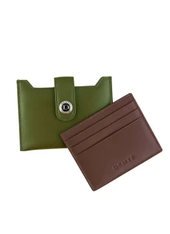 Men's Smooth Nappa Leather Card Holder With RFID Blocking And Case -Fashion Accessories Shop 23 5551 Olive English Tan