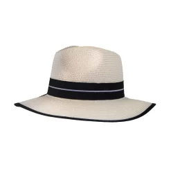Women’s Straw Fedora Hat With Striped Black Ribbon