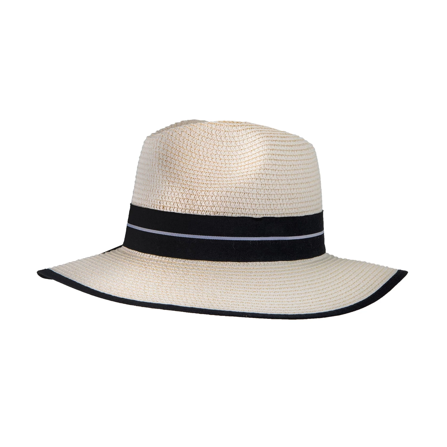 Women’s Straw Fedora Hat With Striped Black Ribbon 1 Women’s Straw Fedora Hat With Striped Black Ribbon