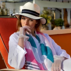 Women’s Two Stripe Pattern Lightweight Scarf With Tassels -Fashion Accessories Shop 3 1199Ivory 4 2654Teal 6 2240Ivory 5