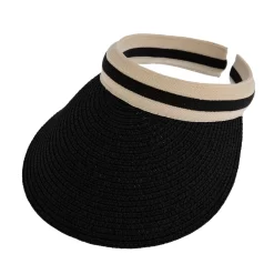 Women's Straw Sun Visor With Ribbon Band -Fashion Accessories Shop 3 1365 Black 2