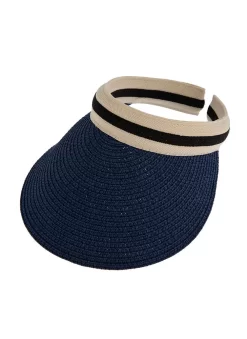 Women's Straw Sun Visor With Ribbon Band -Fashion Accessories Shop 3 1365 navy 29e6a012 fc2b 4655 9649 5fe1ab79f47d
