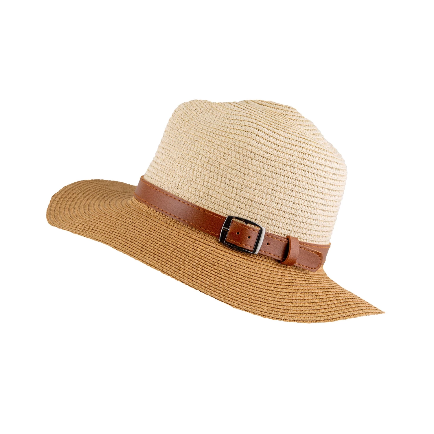 Women’s Two-Tone Straw Fedora Hat With Buckle Trim 1 Women’s Two-Tone Straw Fedora Hat With Buckle Trim