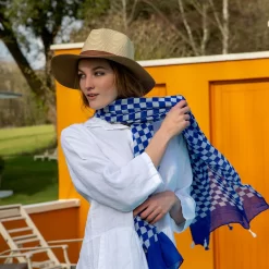 Women’s Small Checkerboard Check Lightweight Scarf With Tassels -Fashion Accessories Shop 3 1375Ivory Natural 4 2656Royal 1