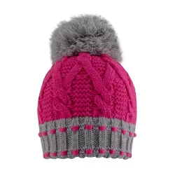Women's Chunky Cable Knit Bobble Hat -Fashion Accessories Shop 3 3232 Fuchsia Dove Grey