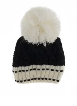 Women's Chunky Cable Knit Bobble Hat -Fashion Accessories Shop 3 3232 20black 20cream 1e24d868 8528 4905 9db9 d27cfafdd89e