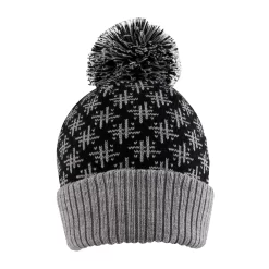 Women’s Jacquard Knitted Bobble Hat With Hash Symbol Pattern -Fashion Accessories Shop 3 3304 Black