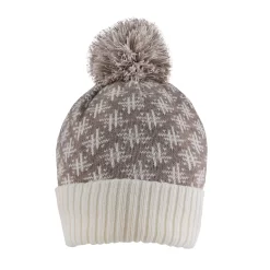 Women’s Jacquard Knitted Bobble Hat With Hash Symbol Pattern -Fashion Accessories Shop 3 3304 CamelWinterWhite