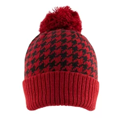 Women’s Knitted Bobble Hat With Dogtooth Pattern -Fashion Accessories Shop 3 3308 Black Berry
