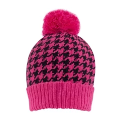Womenâs Knitted Bobble Hat With Dogtooth Pattern