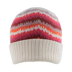 Women’s Knitted Beanie Hat With Contrasting Stripes -Fashion Accessories Shop 3 3309 Winter White