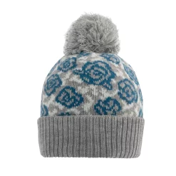 Women’s Jacquard Knitted Bobble Hat With Rose Pattern -Fashion Accessories Shop 3 3310 Dove Grey