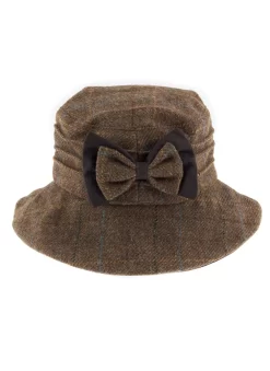 Women's Abraham Moon Tweed Check Bucket Hat With Bow Detail -Fashion Accessories Shop 3 5159Chestnut