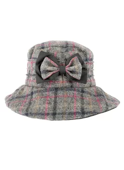 Women's Abraham Moon Tweed Check Bucket Hat With Bow Detail
