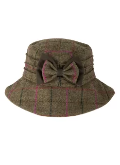 Women's Abraham Moon Tweed Check Bucket Hat With Bow Detail -Fashion Accessories Shop 3 5159Sage