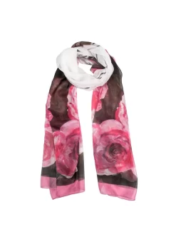 Women's Rose Print Lightweight Scarf With Border
