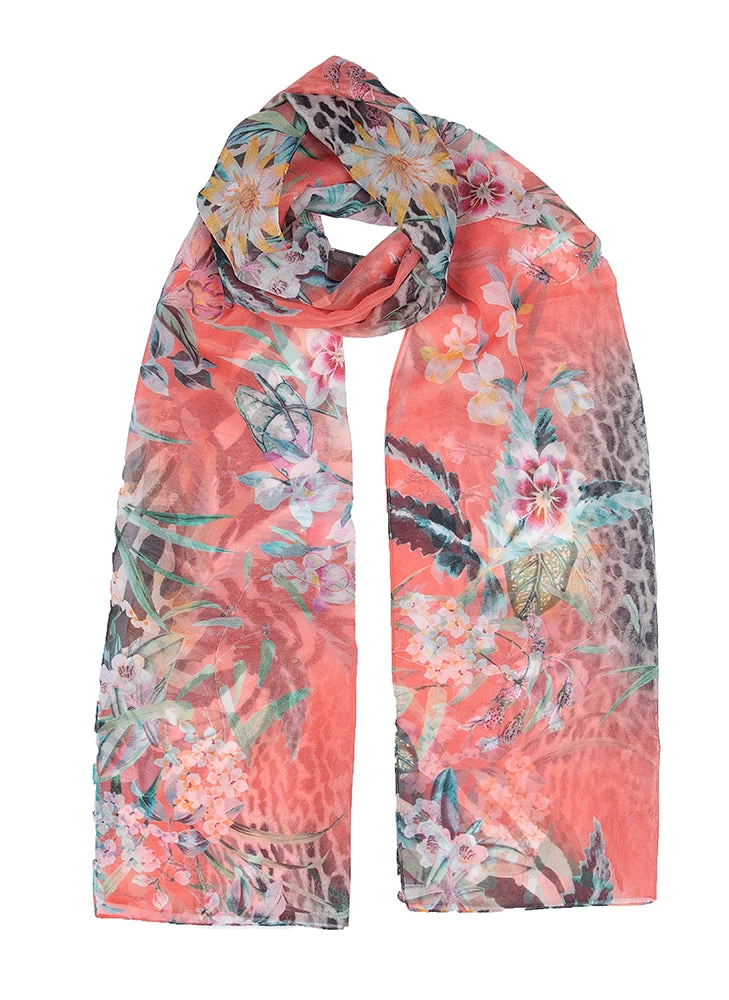 Women's Floral And Animal Print Lightweight Scarf 1 Women's Floral And Animal Print Lightweight Scarf