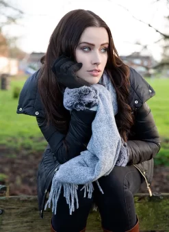 Women's Plain Tweed-Effect Midweight Scarf With Tassels -Fashion Accessories Shop 4 2607 Dove Grey