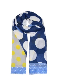 Women’s Multi-Spot Print Lightweight Scarf With Border -Fashion Accessories Shop 4 2619Navy