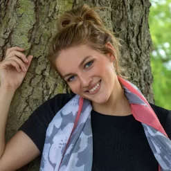 Women’s Abstract Floral Print Lightweight Scarf With Border -Fashion Accessories Shop 4 2621 Grey