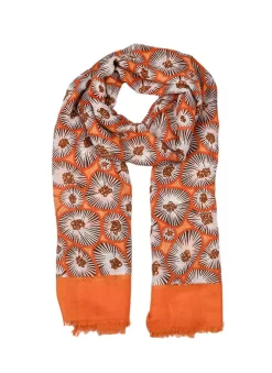 Women’s Abstract Circle Print Lightweight Scarf With Block Colour Ends