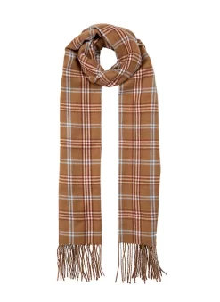 Women’s Plaid Small-Check Scarf With Tassels