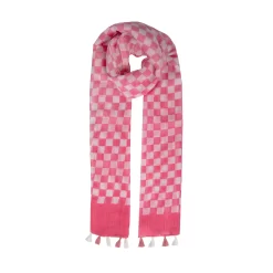 Women’s Small Checkerboard Check Lightweight Scarf With Tassels -Fashion Accessories Shop 4 2656 Pink
