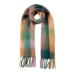 Women’s Large-Checked Blanket Scarf With Tassels -Fashion Accessories Shop 4 2660 Lilac Ocean Oat