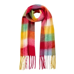 Women’s Large-Checked Blanket Scarf With Tassels -Fashion Accessories Shop 4 2660 Tangerine