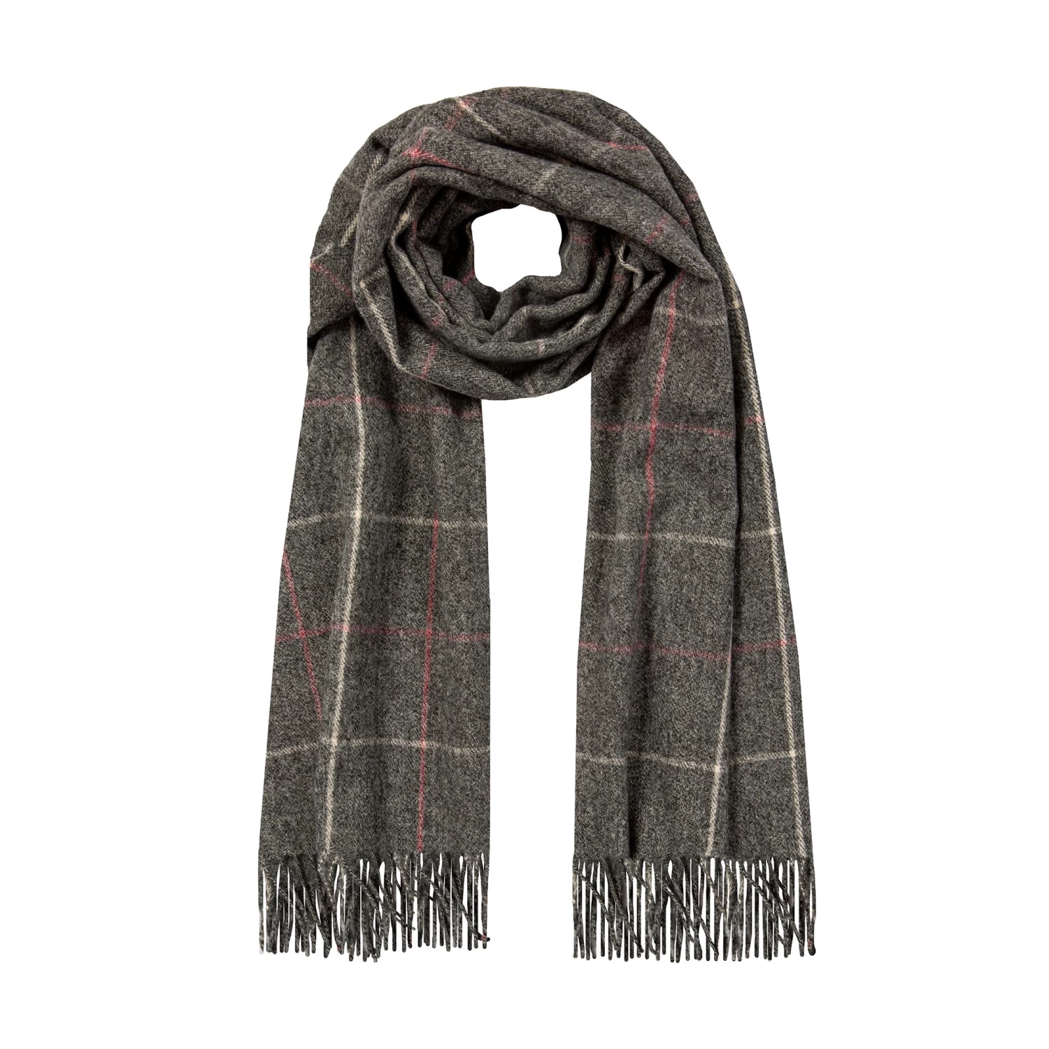 Women’s Windowpane Check Scarf With Tassels 1 Women’s Windowpane Check Scarf With Tassels