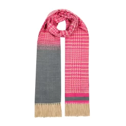 Women’s Dogtooth Scarf With Asymmetric Details And Tassels -Fashion Accessories Shop 4 2668 Hot Pink 2
