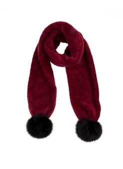 Women's Knitted Scarf With Faux Fur Pom Poms -Fashion Accessories Shop 4 2792Berry
