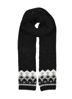 Women’s Jacquard Fair Isle Knitted Scarf With Marl Yarn 12 Women’s Jacquard Fair Isle Knitted Scarf With Marl Yarn -Fashion Accessories Shop 4 2848 Black